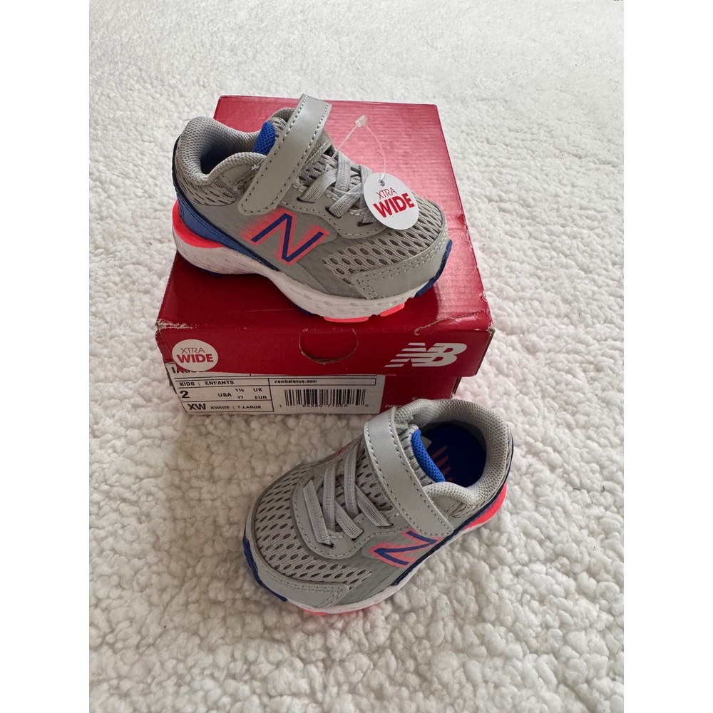 New Balance 680v6 Sneakers Baby Infant 2 Grey Blue Pink X-Wide New